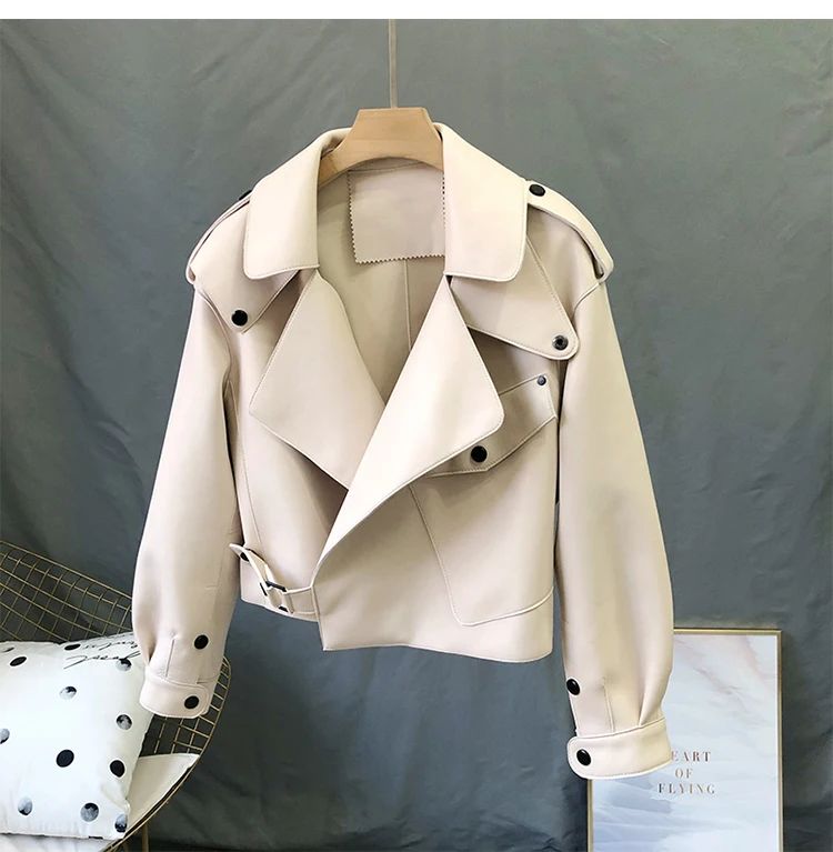 Nouvelle veste courte en cuir véritable pour femmes, coupe ample et décontractée.