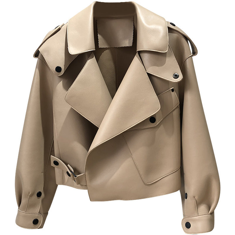 Nouvelle veste courte en cuir véritable pour femmes, coupe ample et décontractée.